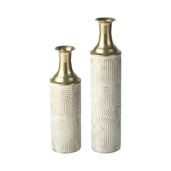 Glitzhome&reg; Modern White & Gold Metal Floor Vases Set {1}