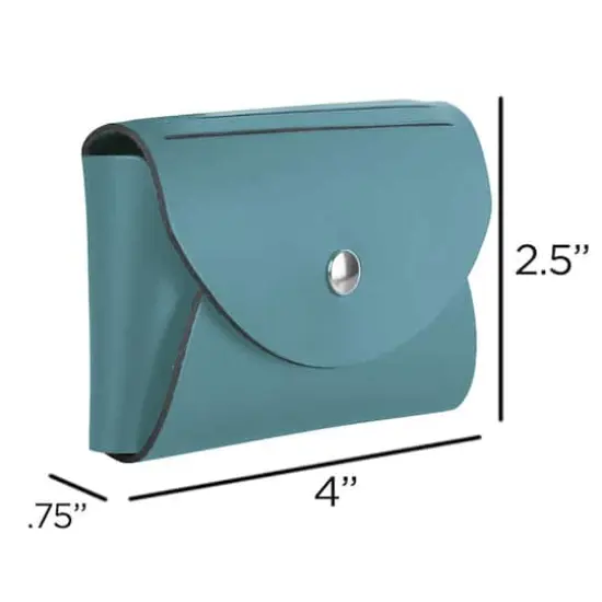 JAM Paper Italian Leather Business Card Holder Case with Round Flap Teal Blue {6}