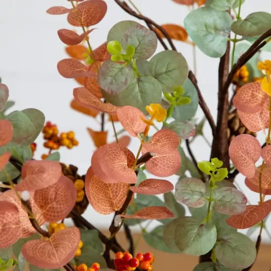 4ft. Pre-Lit Autumn Eucalyptus Artificial Fall Tree with Pinecones, Berries and 60 Warm White LED Lights {5}