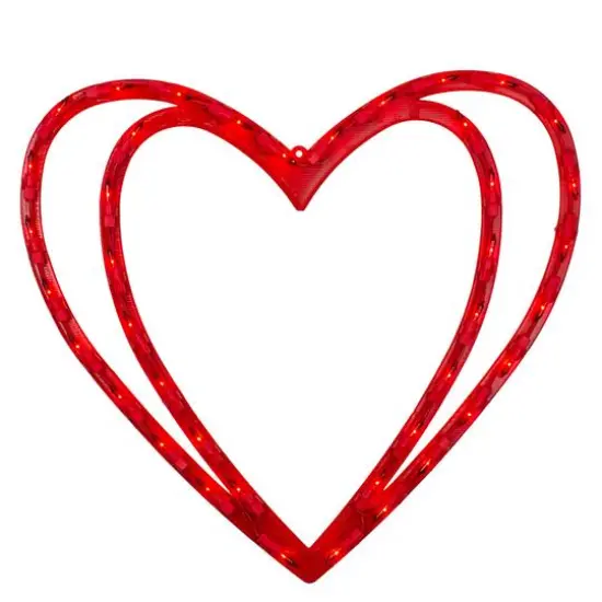 17" Pre-Lit Scarlet Red Double Heart Valentine's Day Window Silhouette Decoration {3}