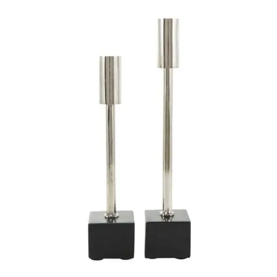 Silver Aluminum Slim Candle Holder with Black Block Base Set {9}