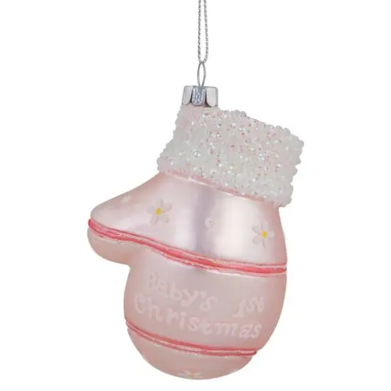 Baby's 1st Christmas Pink Mitten Glass Ornament {1}