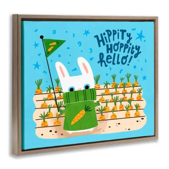 Stupell Industries Hippity Hoppity Hello Bunny Floater Framed Art Brown {4}