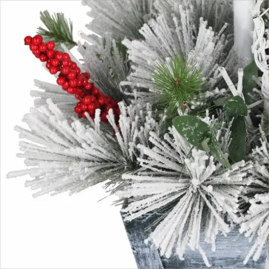 4ft. Pre-Lit Flocked Artificial Pine Lamp Post, Warm White LED Lights {6}