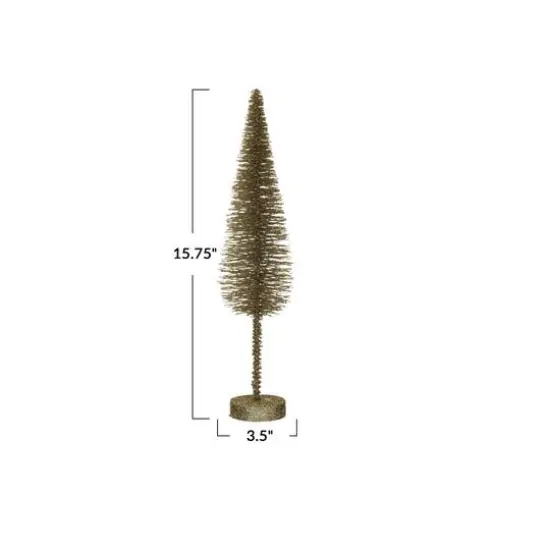 Hello Honey&reg; 15.75" Gold Plastic Bottle Brush Tree with Wood Base {4}