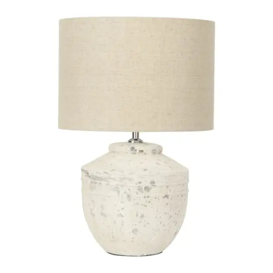 Hello Honey&reg; 19.5" Distressed Cream Cement Table Lamp with Linen Shade {1}