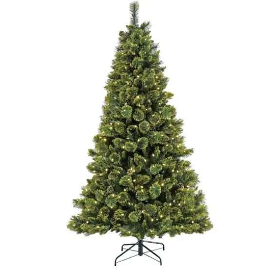7ft. Pre-Lit Maine Pine Artificial Christmas Tree, Warm White LED Lights {1}