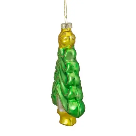 5" Pearl & Glitter Green & Gold Glass Christmas Tree Hanging Ornament {8}