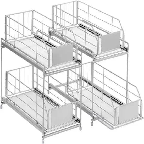 NEX™ 14" 2-Tier Under Sink Rack Organizer with Sliding Drawers, 2ct. Silver {1}