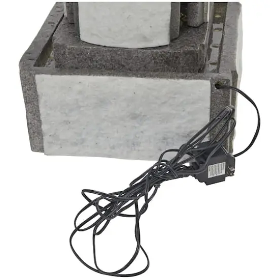 34.5" Light Gray Fiberglass 2-Tier Geometric Fountain with LED Light {5}