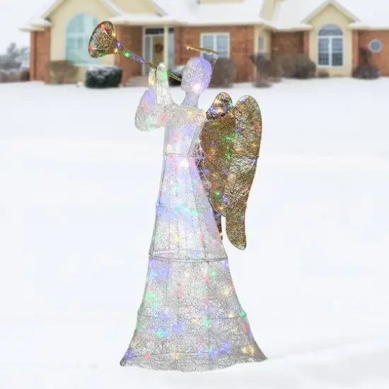 60'' Trumpeting White Angel with Multicolor LED Lights Decoration {3}