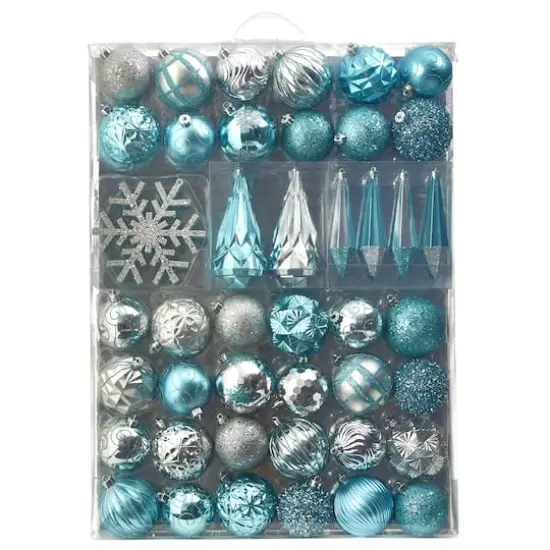 52ct. 6" Blue & Silver Shatterproof Ornament Set {1}