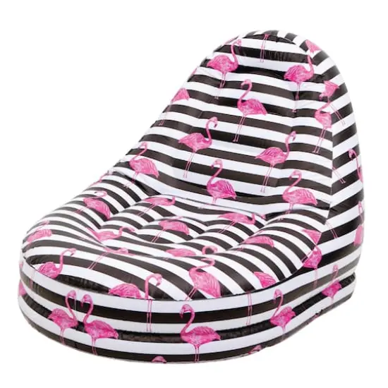 49" Pink & Black Inflatable Poolside Flamingo Lounge Chair {1}