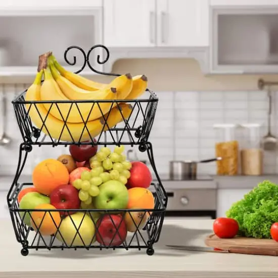 Sorbus 16" 2-Tier Wire Basket Stand Black {3}