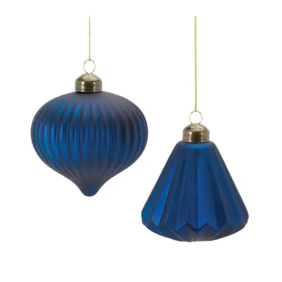 Ribbed Blue Glass Onion & Bell Ornament Set {3}