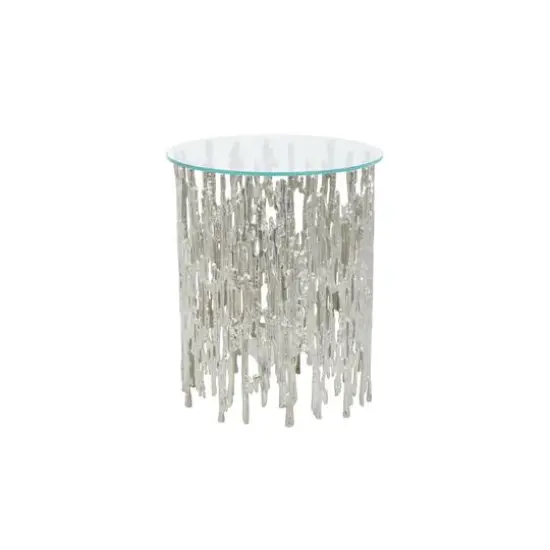 21" Silver Aluminum Accent Table with Glass Tabletop {1}