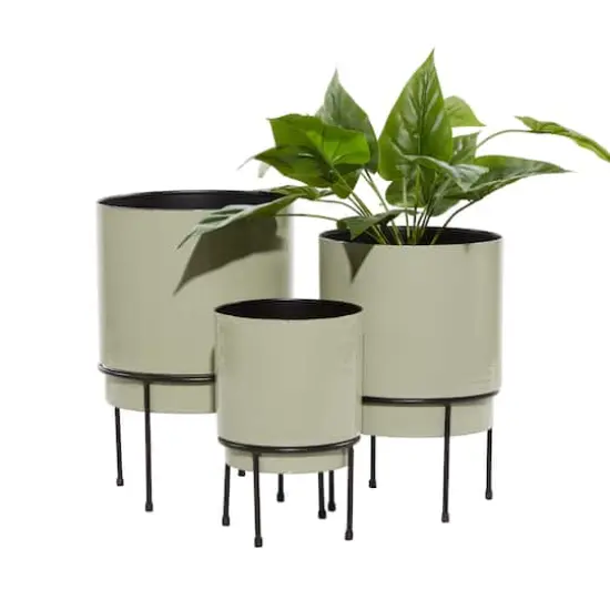 Taupe Metal Contemporary Planter Set {1}