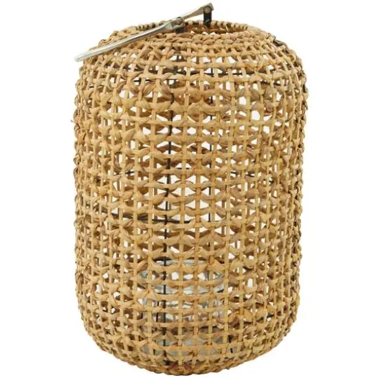 19" Brown Metal Handmade Candle Lantern with Glass Holder and Handle {3}