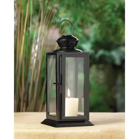 8" Black Metal Starlight Hanging Candle Lantern {3}