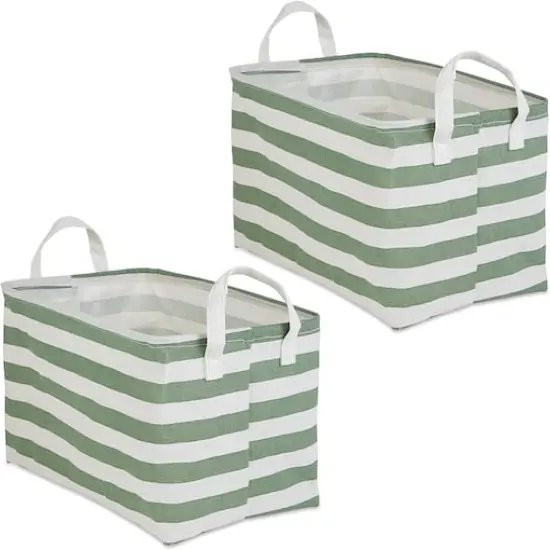 DII&reg; Striped Laundry Bins, 2ct. Artichoke Green Stripe {1}
