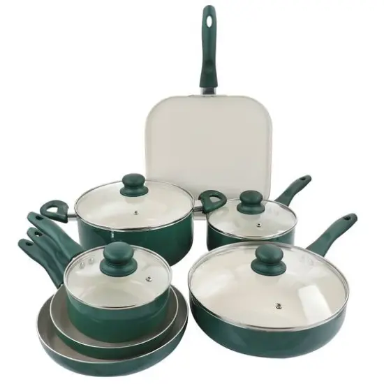 Gibson Home&reg; 11-Piece Green Gazebo Ceramic Nonstick Aluminum Cookware Set {1}