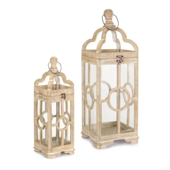 Whitewashed Wooden Lantern Set, 9.5" & 28" {1}