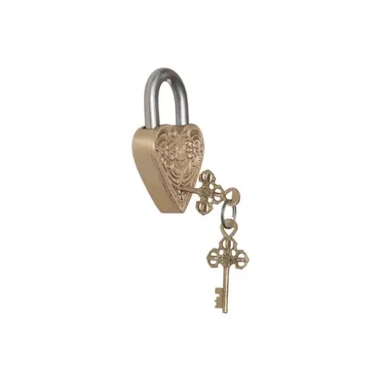 Hello Honey&reg; Matte Finish Brass & Stainless Steel Heart-Shaped Lock with Flowers Set {13}
