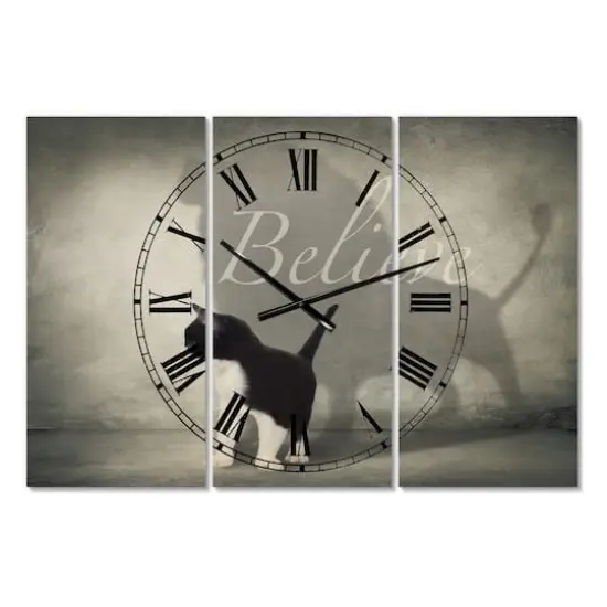 Designart Believe Shadow 3 Panel Oversized Cottage Wall Clock {1}