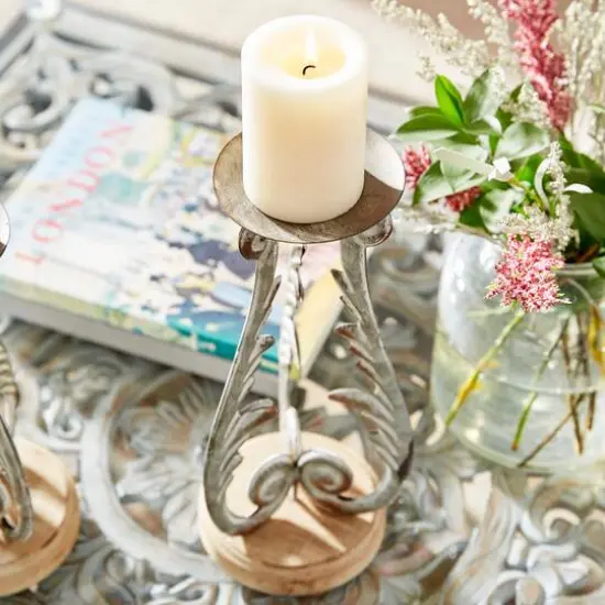 Silver Metal Vintage Candle Holder Set {8}