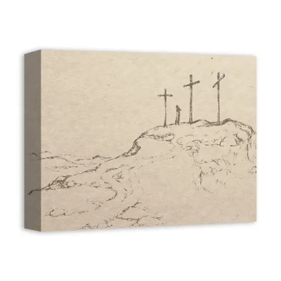 Crosses On Hill Sketch 1 11" x 14" Canvas Wall Art {3}