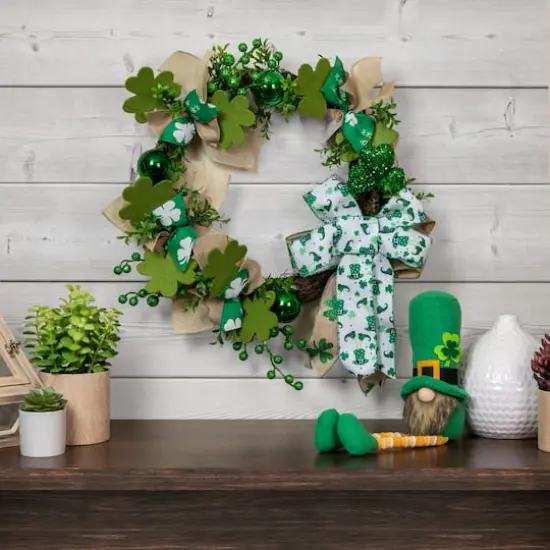 Burlap Bows and Shamrocks St. Patrick's Day Wreath 24" Unlit {3}