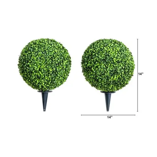 14" UV-Resistant Boxwood Ball Topiaries with Integrated Ground Stakes, 2ct. {7}