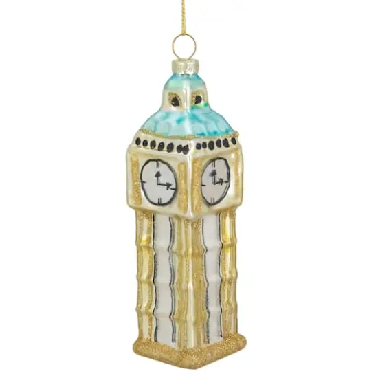 5" Glittered Gold Glass Big Ben Christmas Ornament {1}