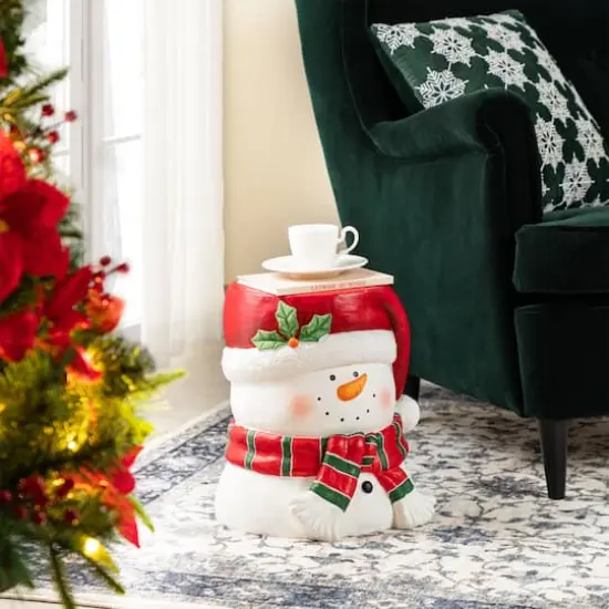 Glitzhome&reg; 14.25"H Christmas MGO Snowman Stool or Accent Table {5}