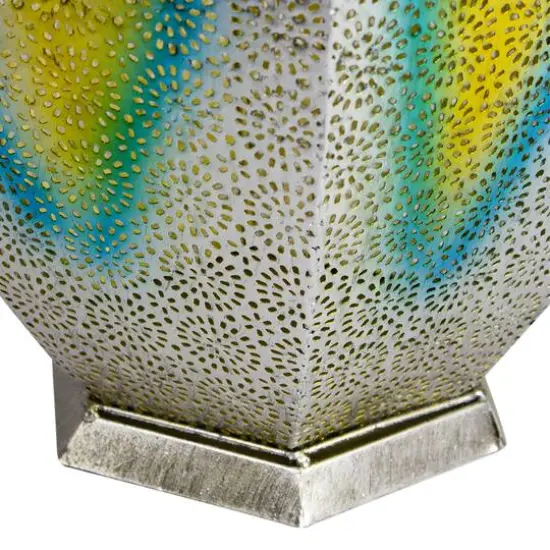 15.5" Silver Floral Outdoor Hanging Solar Lantern with Jute Handle {6}