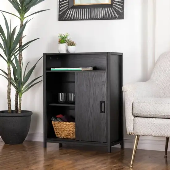 Glitzhome&reg; 32" Black Double Door Modern Storage Floor Cabinet {3}