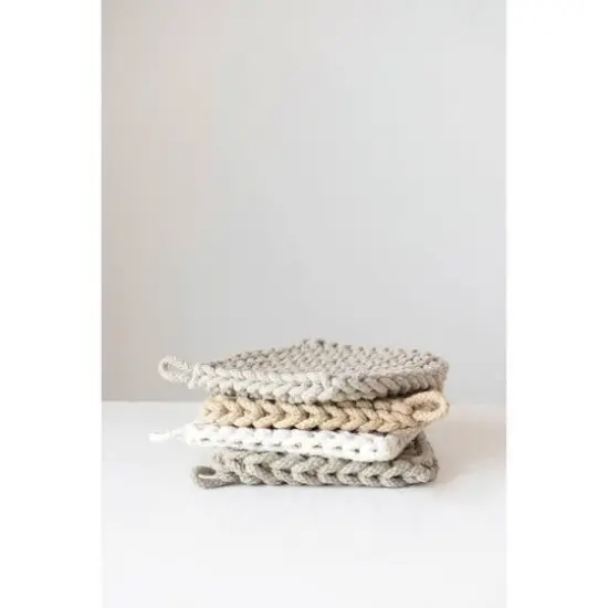 Hello Honey&reg; 8" Brown & Cream Square Cotton Crocheted Pot Holder Set {4}