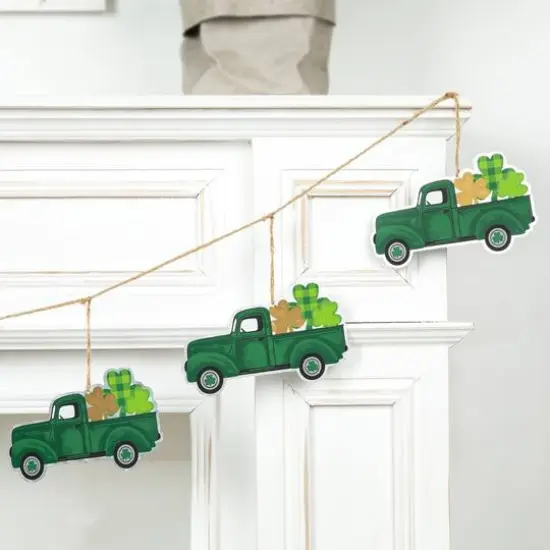Glitzhome&reg; St. Patrick's Metal Trucks Garland {4}