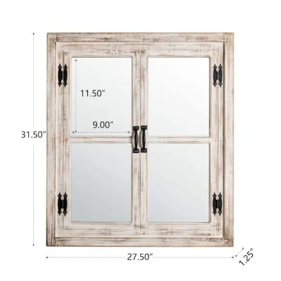 Glitzhome® 31.5" Washed White Wooden Farmhouse Square Windowpane Wall Mirror {6}