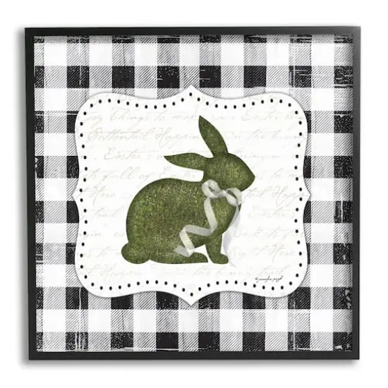 Stupell Industries Festive Easter Bunny Ribbon Spring Plaid Pattern Framed Giclee Art Black {1}