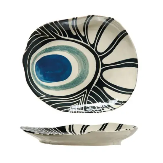 Hello Honey&reg; 12.25" Abstract Azure Stoneware Plate {4}