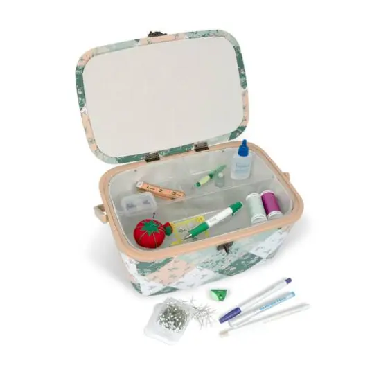 Green Patchwork Dritz Large Oval Sewing Basket {5}