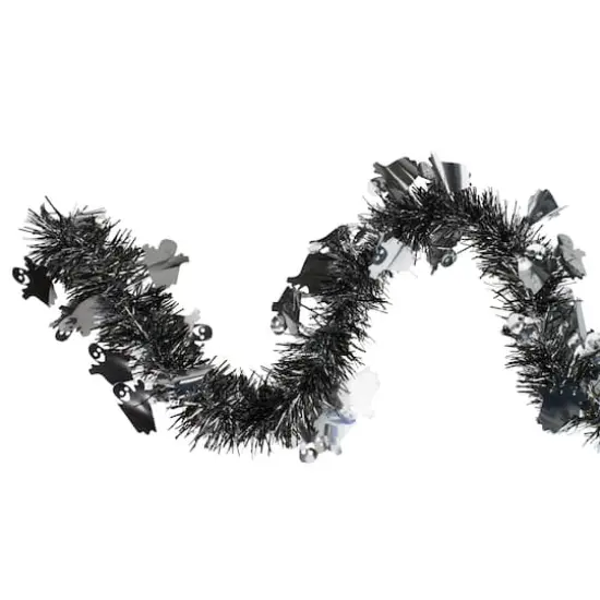 50ft. Black & Silver Ghosts Halloween Tinsel Garland {1}