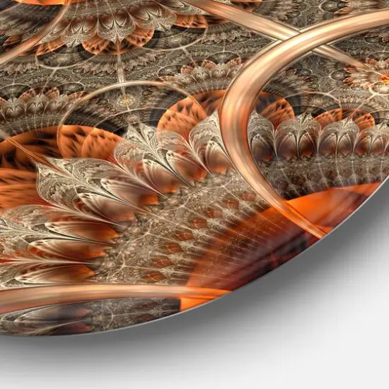 Designart - Orange Brown Digital Art Fractal Flower' Floral Metal Circle Wall Art {5}