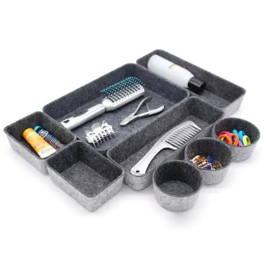 Welaxy 8 Piece Felt Round Cups & Trays Drawer Organizer Set Charcoal {6}