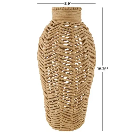 18" Brown Jute Chevron Woven Vase {8}