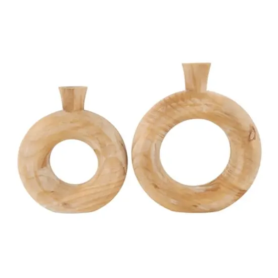 Natural Wood Circular Vase with Cutout Center Set {1}