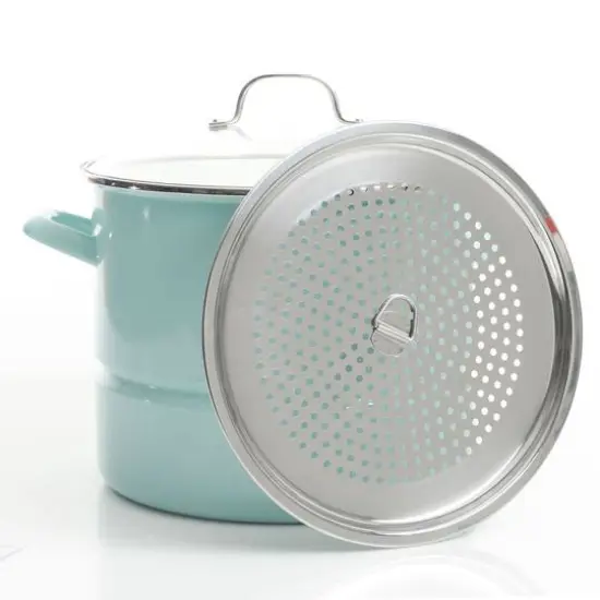 Kenmore&reg; 16qt. Blue Stainless Steel Pot with Steamer Insert and Glass Lid {4}