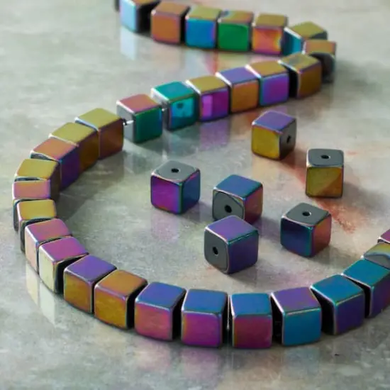 Rainbow Reconstituted Hematite Cube Beads by Bead Landing&trade; {3}
