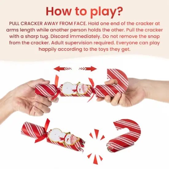 Glitzhome&reg; 12PK 1.25"D x 10"H Candy Cane Christmas Party Crackers with Gift Contents {8}